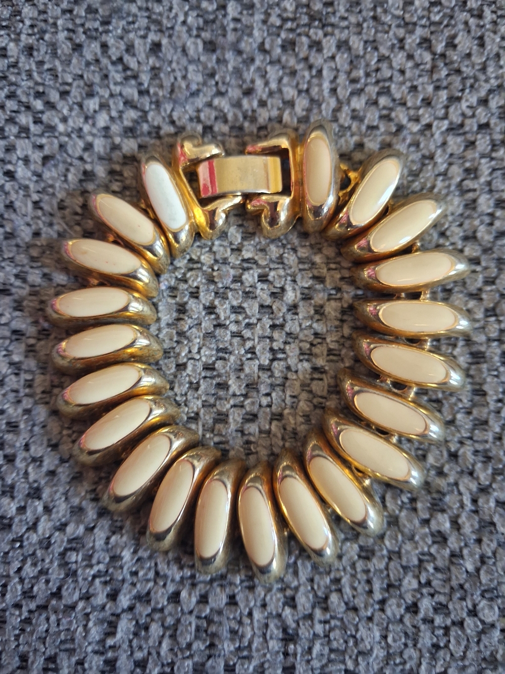 Vintage Gold-Tone Bracelet with Cream Marquise Enamel Links